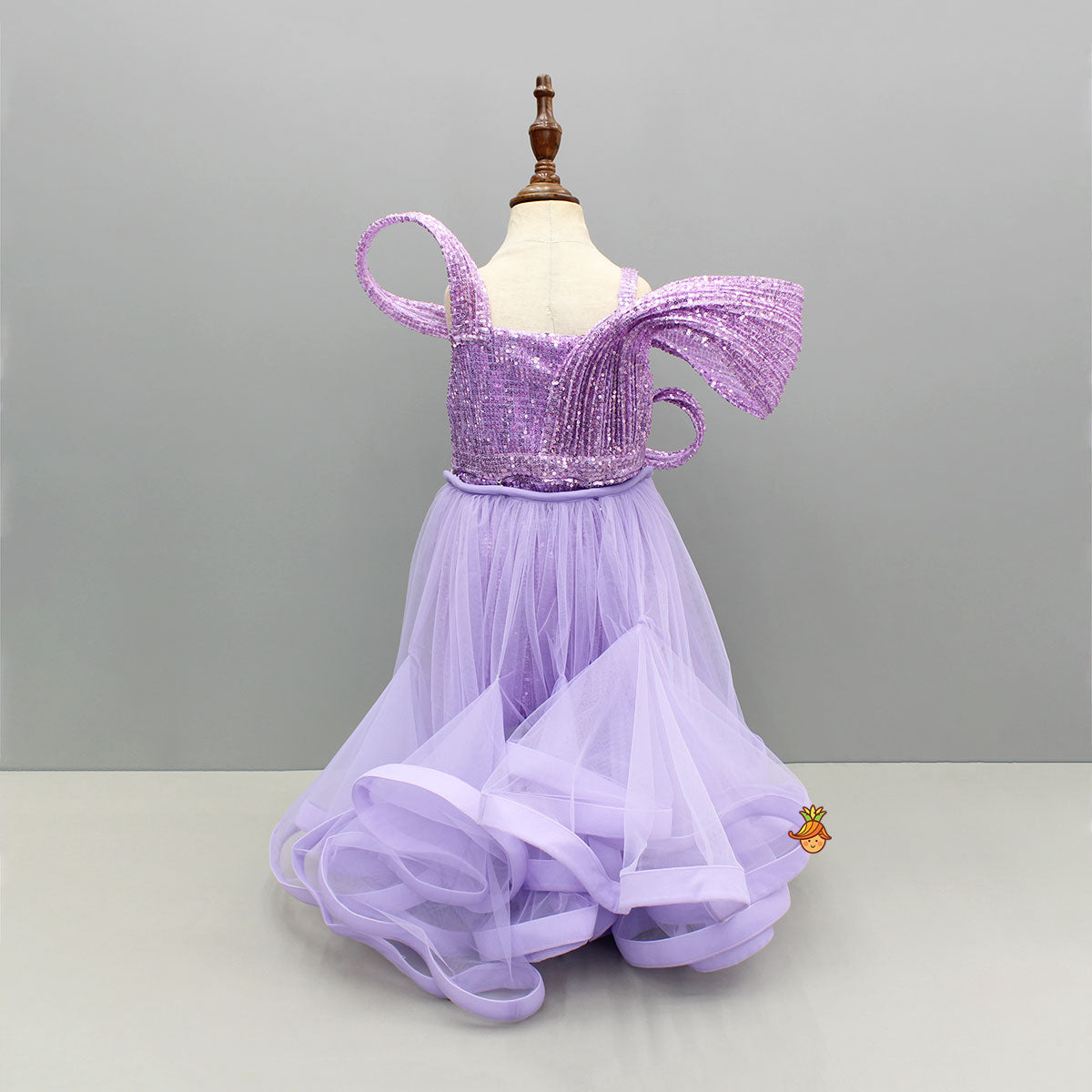 Pre Order: Lavender Sequins Embellished Strappy Dress With Stiff Belt And Detachable Trail