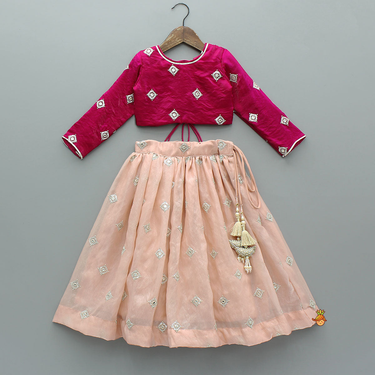 Pre Order: Pink Embroidered Top And Lehenga