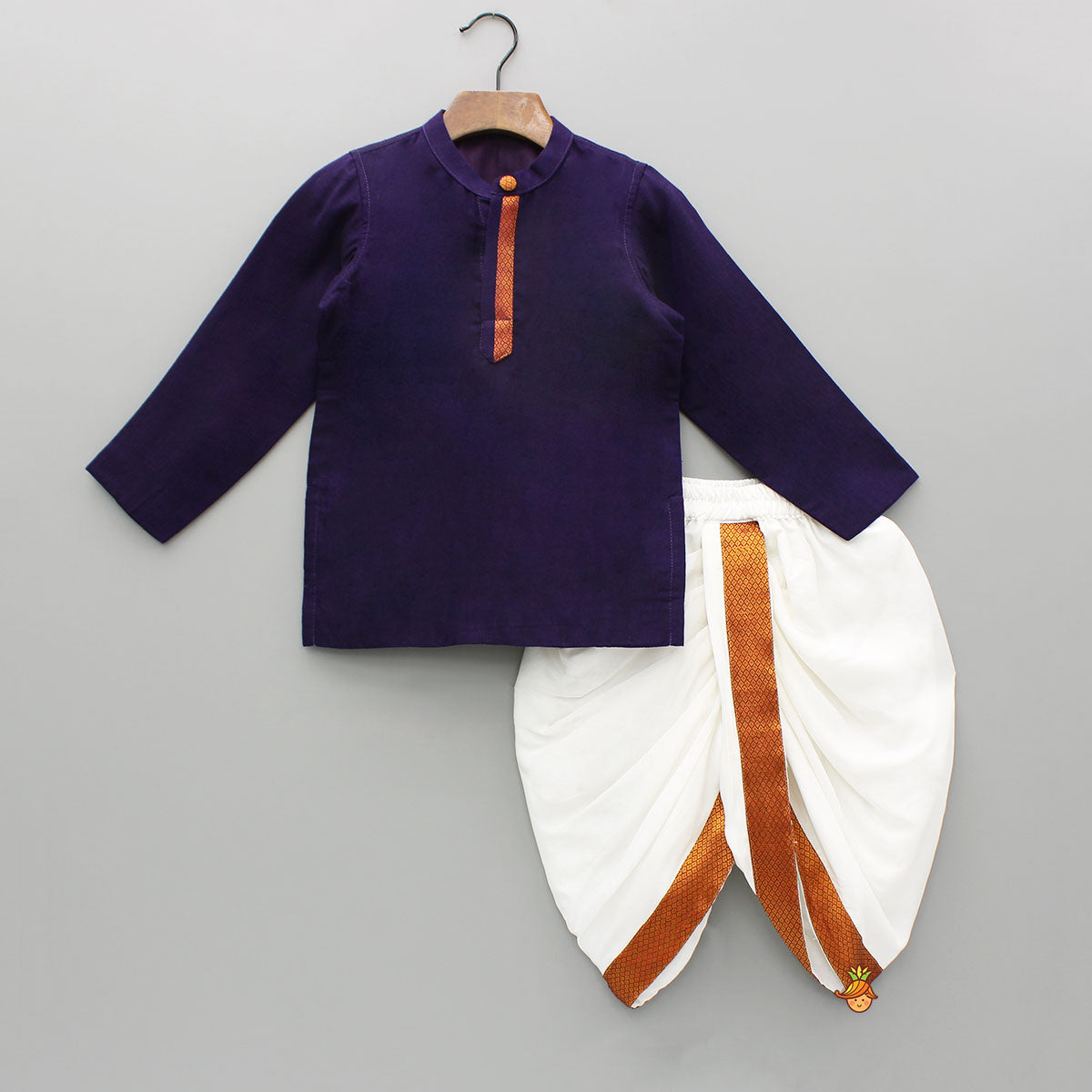 Pre Order: Purple Kurta And White Dhoti