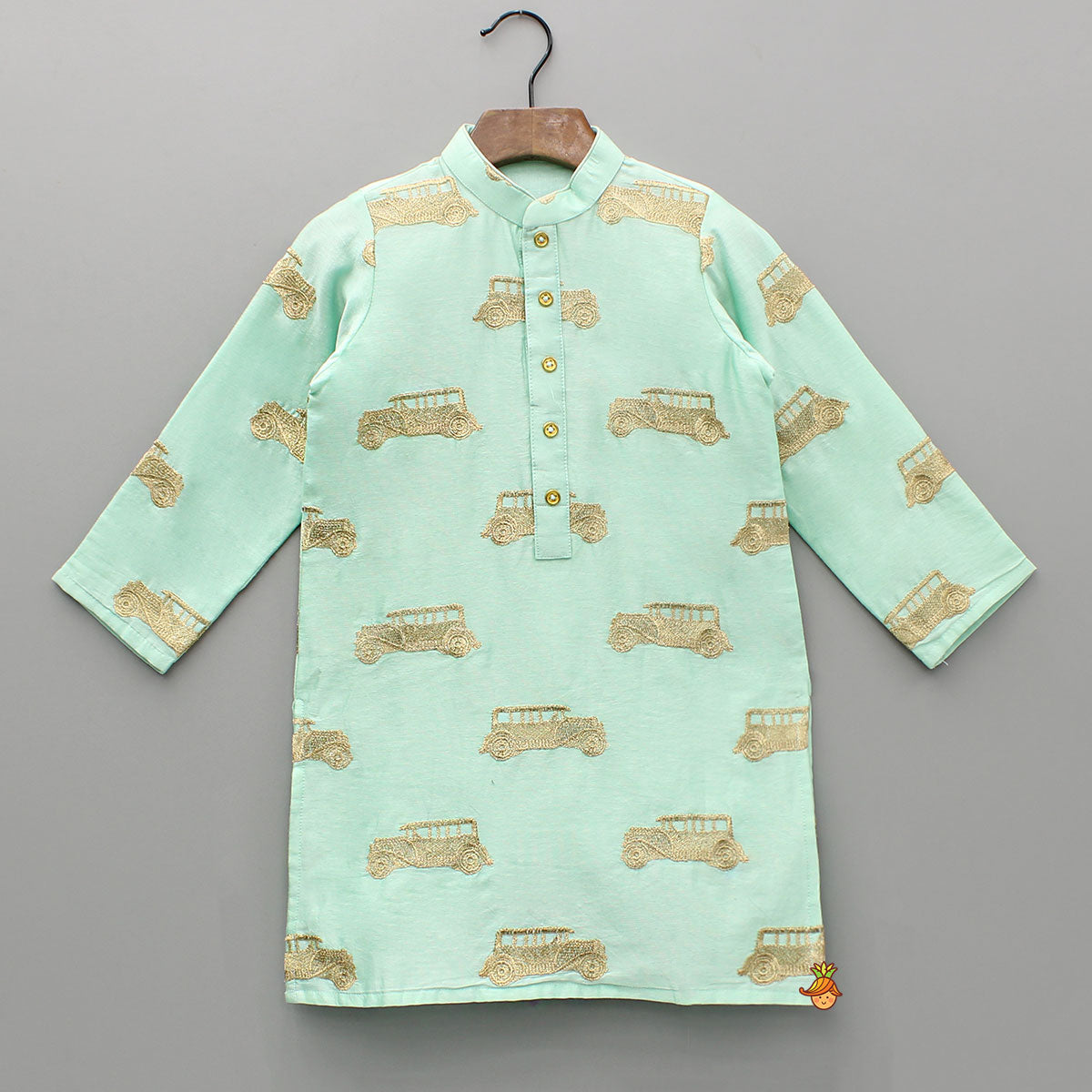 Pre Order: Green Vintage Car Zari Embroidered Kurta And Pyjama