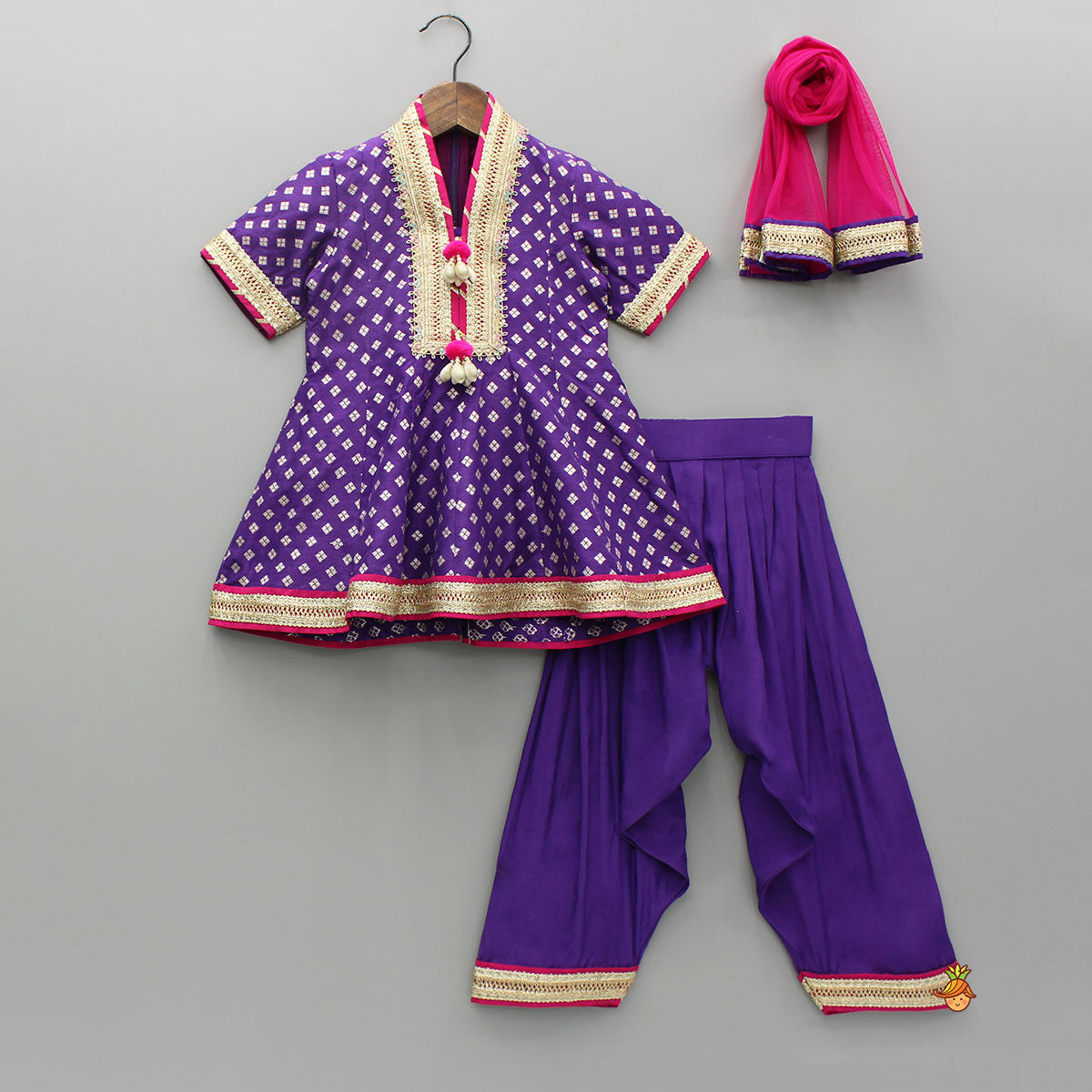 Pre Order: Purple Embellished Kurti And Salwar With Dupatta