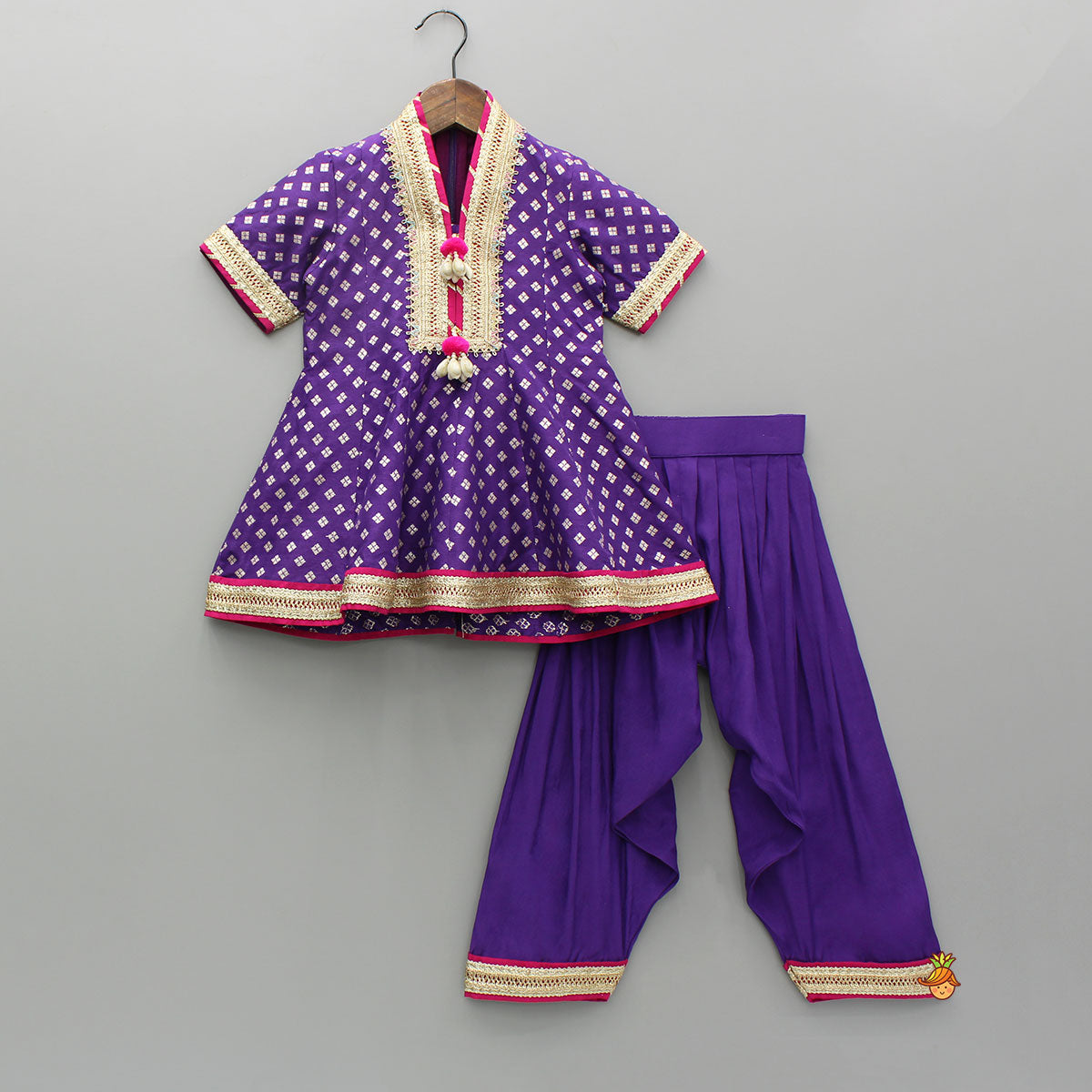 Pre Order: Purple Embellished Kurti And Salwar With Dupatta