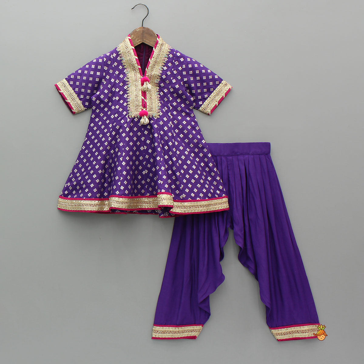 Pre Order: Purple Embellished Kurti And Salwar With Dupatta