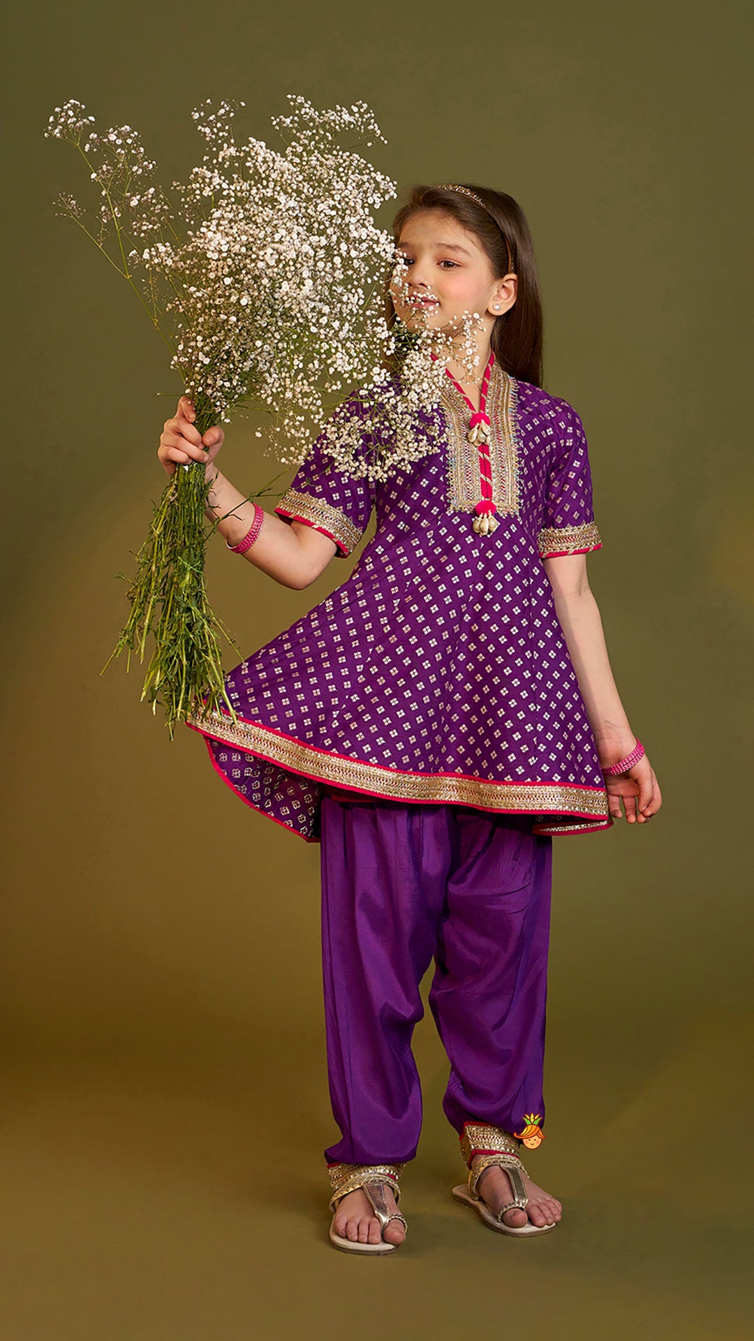 Pre Order: Purple Embellished Kurti And Salwar With Dupatta