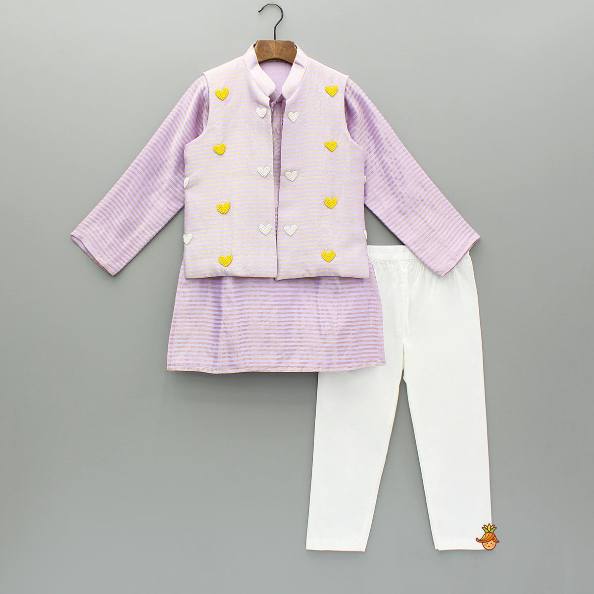 Pre Order: Lavender Kurta With Embroidered Jacket And Pyjama