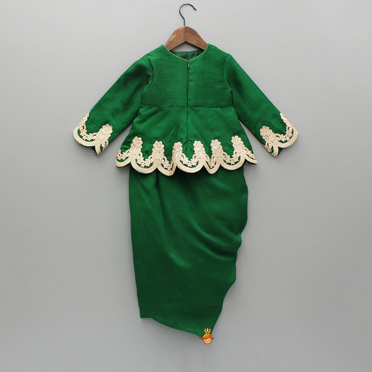 Pre Order: Green Embroidered Peplum Top And Stylish Dhoti Skirt