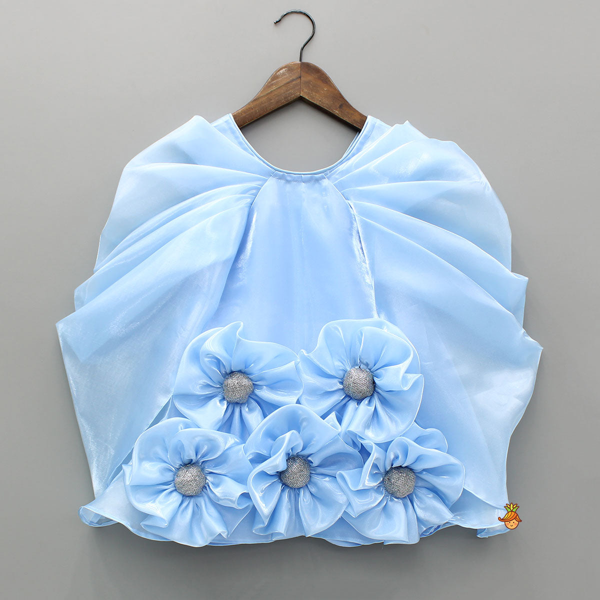 Pre Order: Blue Artificial Flowers Embellished Dress