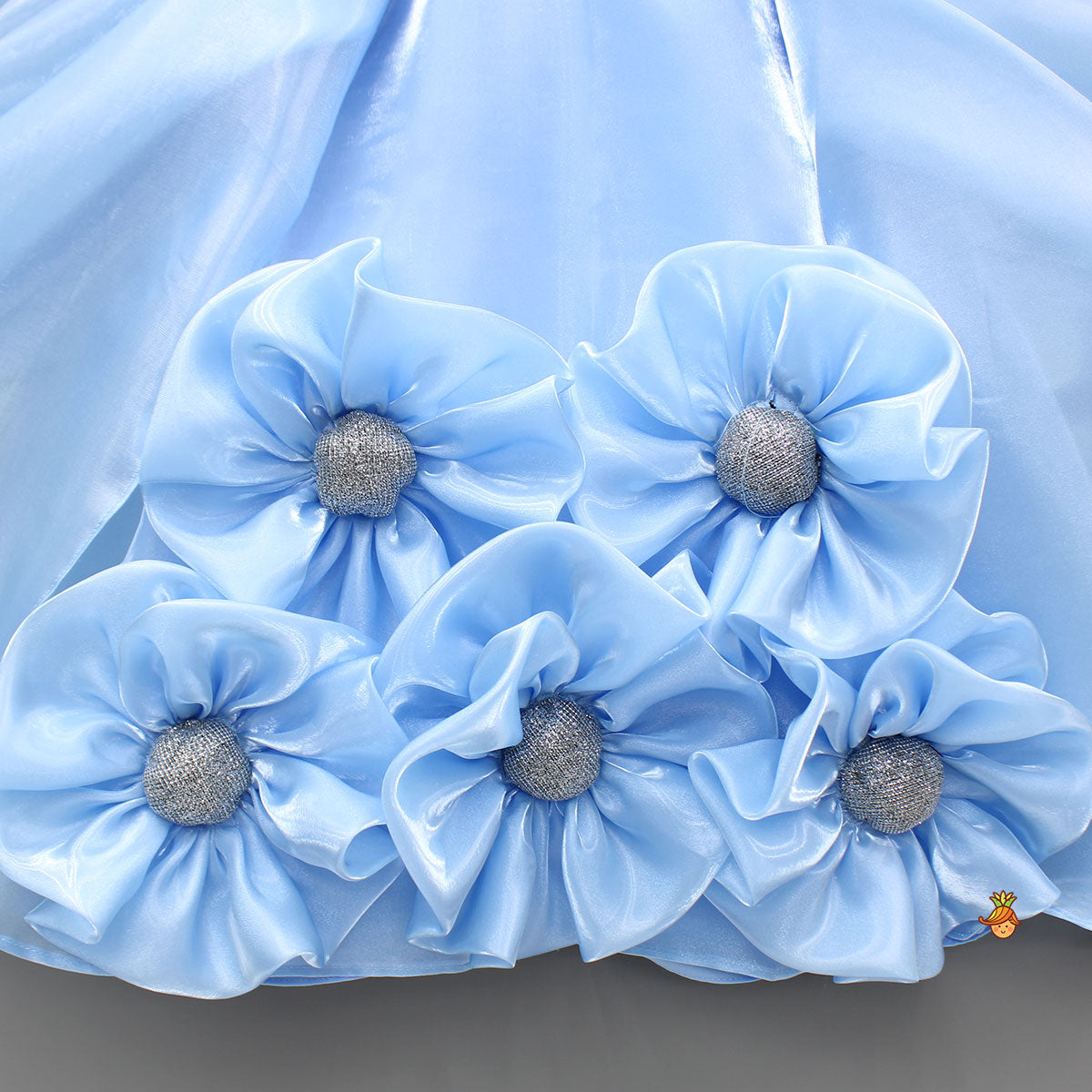 Pre Order: Blue Artificial Flowers Embellished Dress