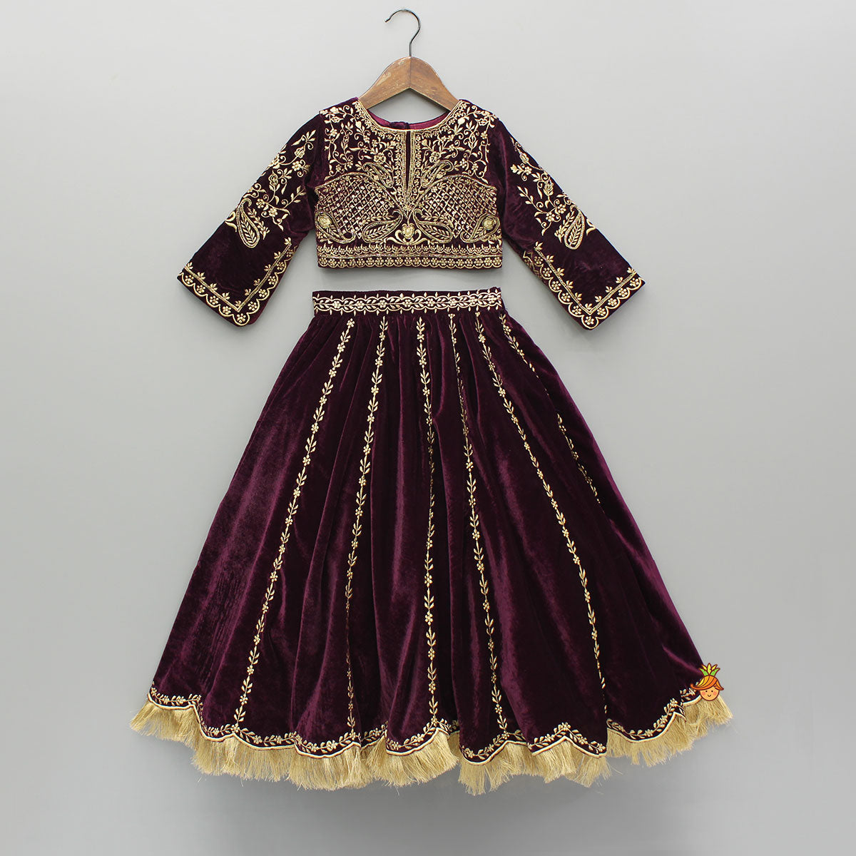 Pre Order: Velvet Embroidered Top And Lehenga With Dupatta