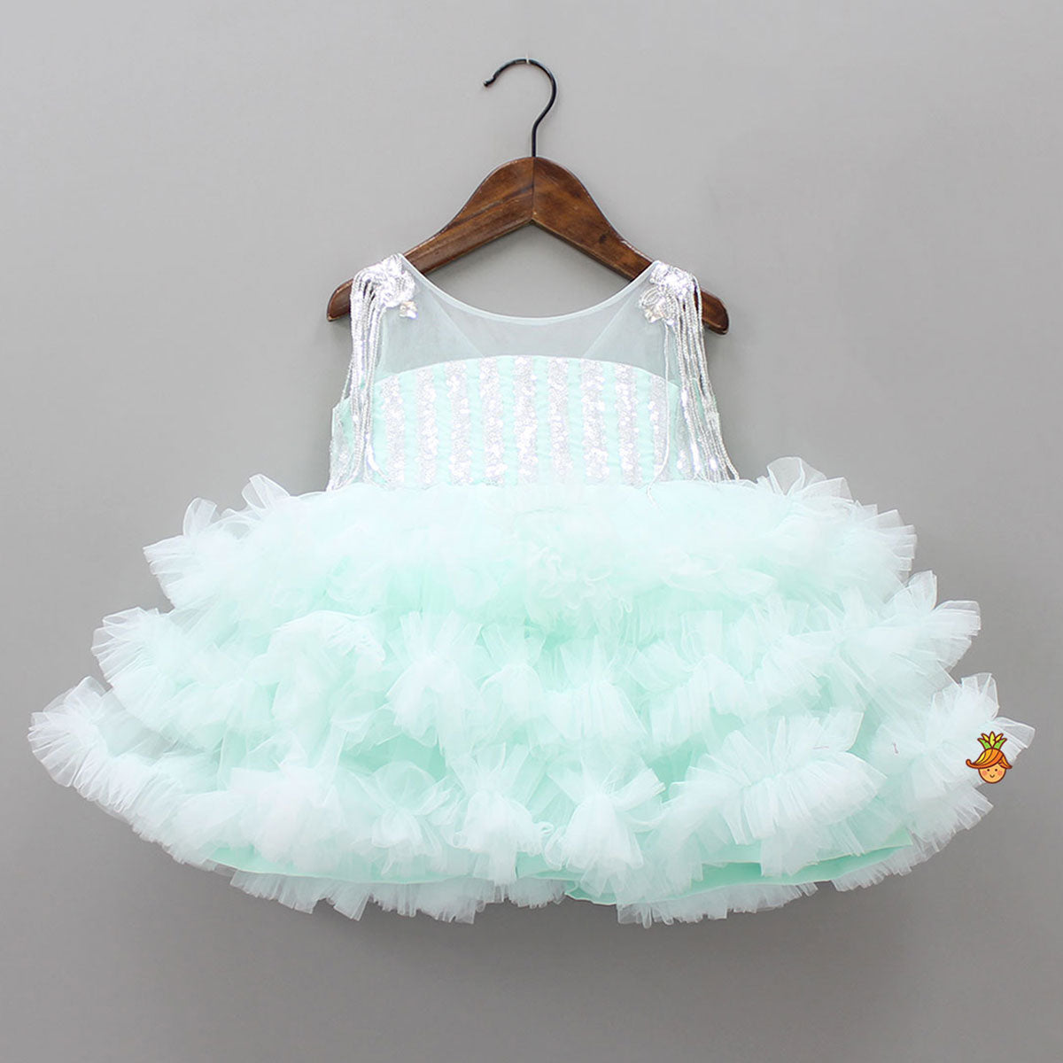 Ruffle And Sequin Dress With Hair Clip