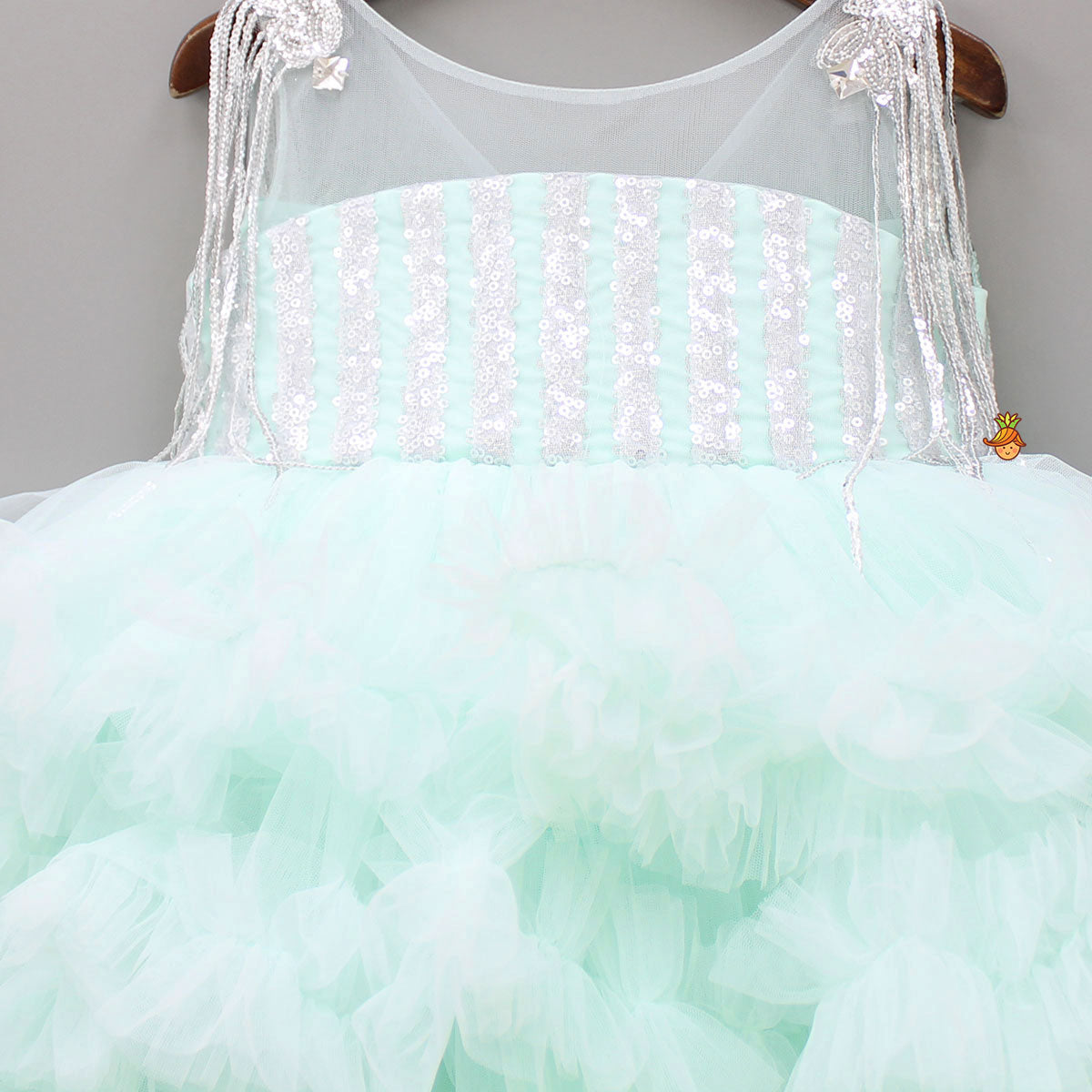 Ruffle And Sequin Dress With Hair Clip