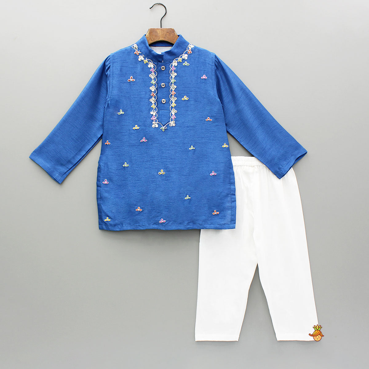 Pre Order: Blue Embroidered Kurta And Pyjama