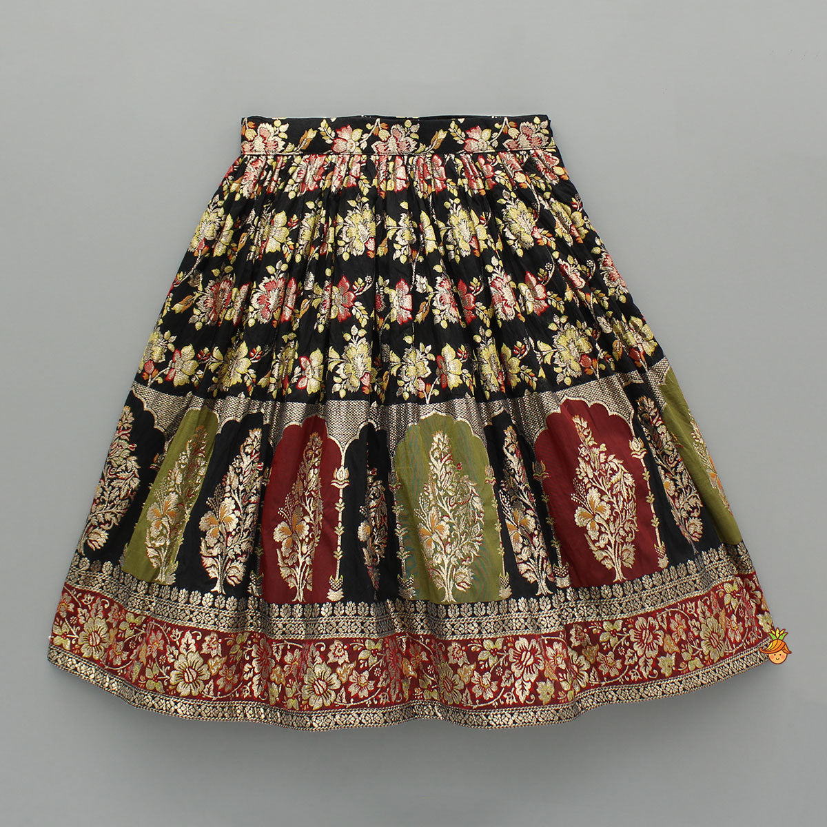 Pre Order: Black Multicolour Brocade Lehenga