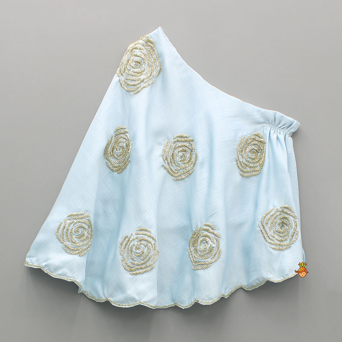 Pre Order: Blue One Shoulder Embroidered Cape Style Top And Palazzo