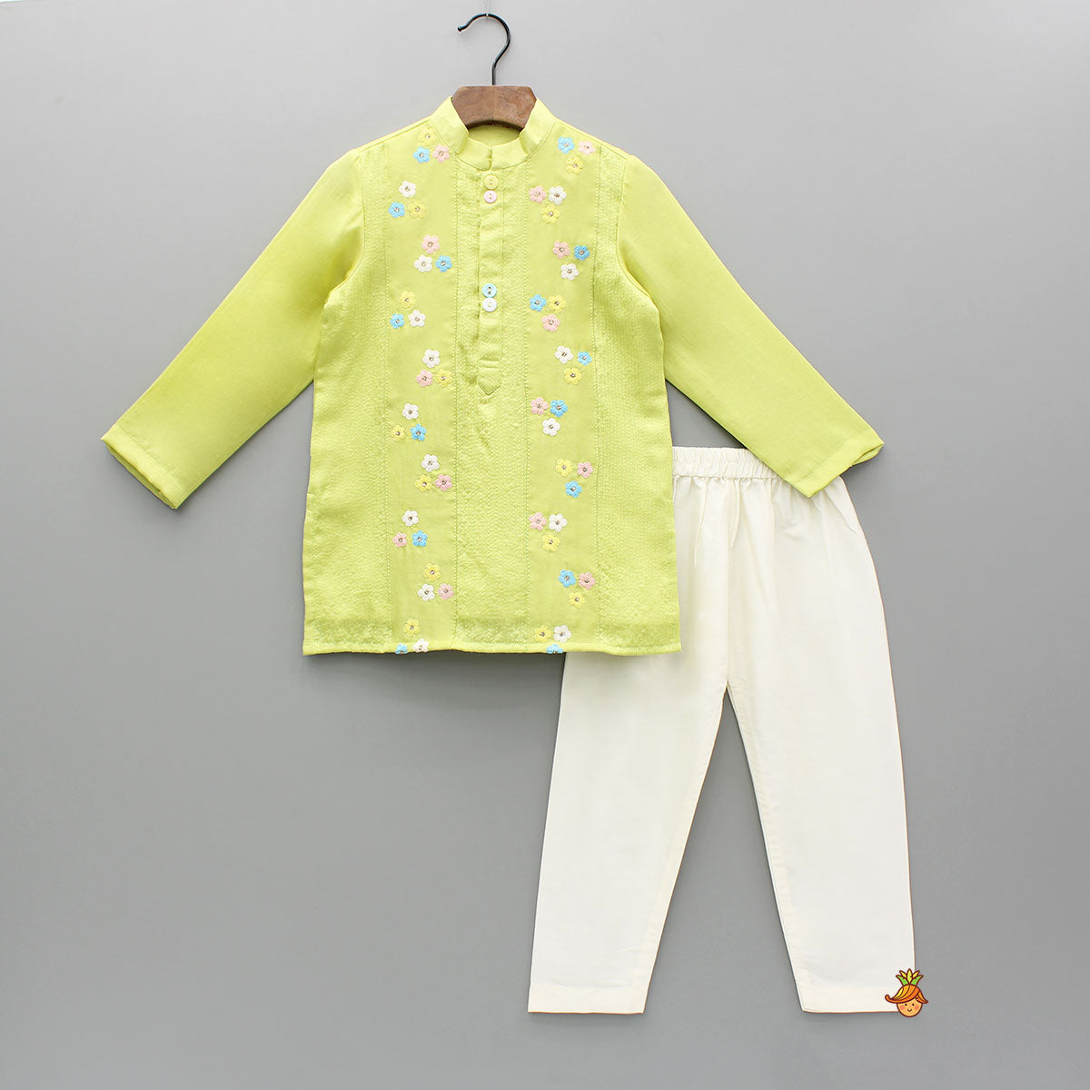 Pre Order: Green Multicolour Floral Embroidered Kurta And Pyjama