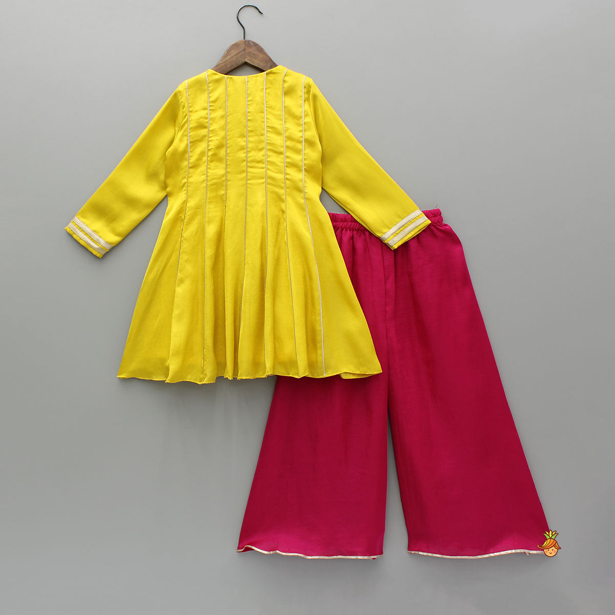 Pre Order: Yellow Embroidered And Embellished Kurti With Palazzo