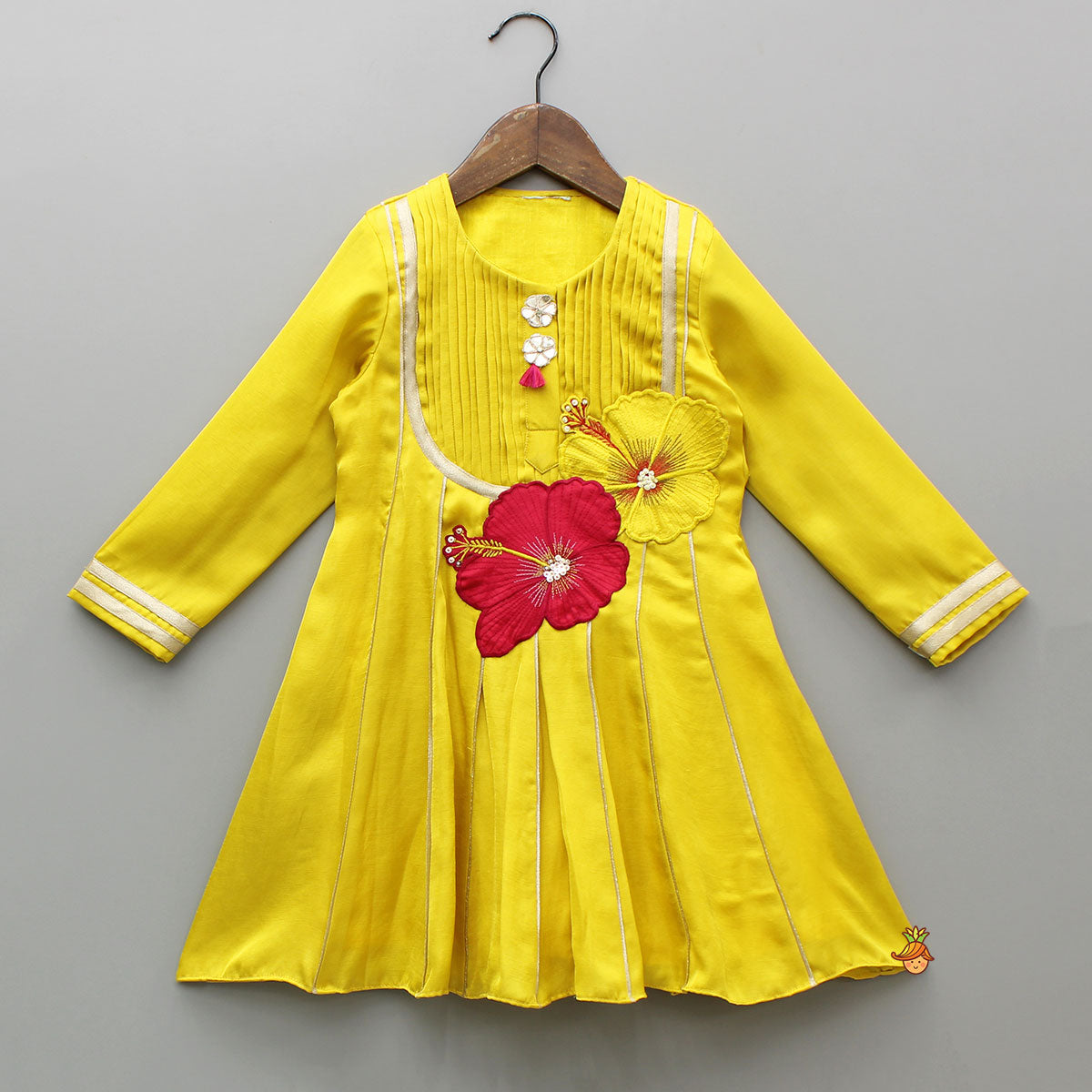 Pre Order: Yellow Embroidered And Embellished Kurti With Palazzo