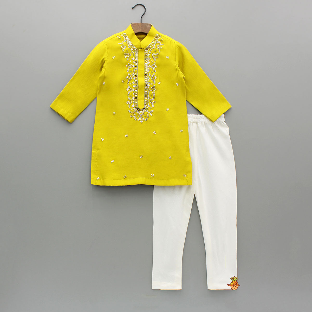 Pre Order: Mustard Embroidered Kurta and Churidar