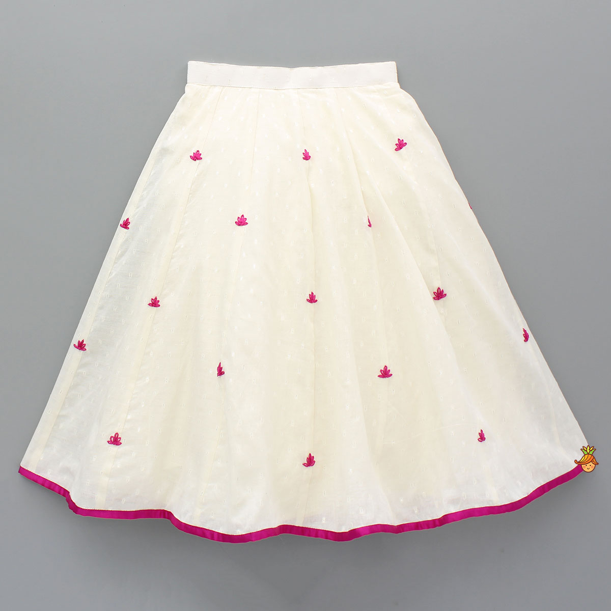 Pre Order: Pink Lotus Applique Embroidered Off White Top And Lehenga With Dupatta