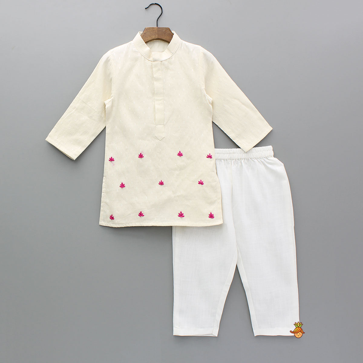 Pre Order: Pink Lotus Embroidered Kurta And Pyjama