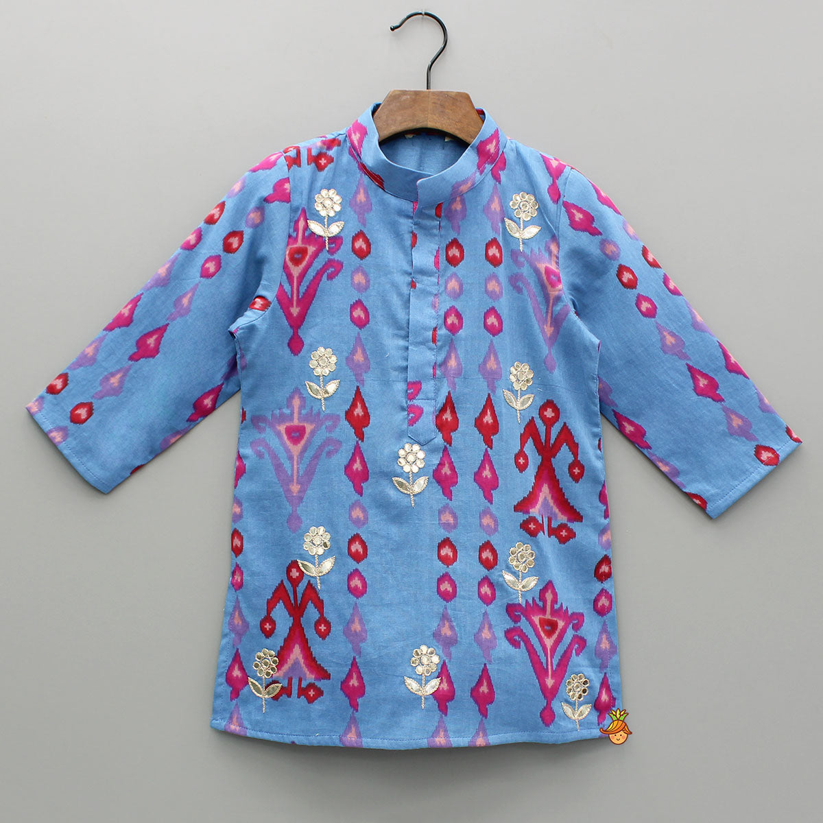 Pre Order: Blue Printed And Embroidered Kurta And Pyjama