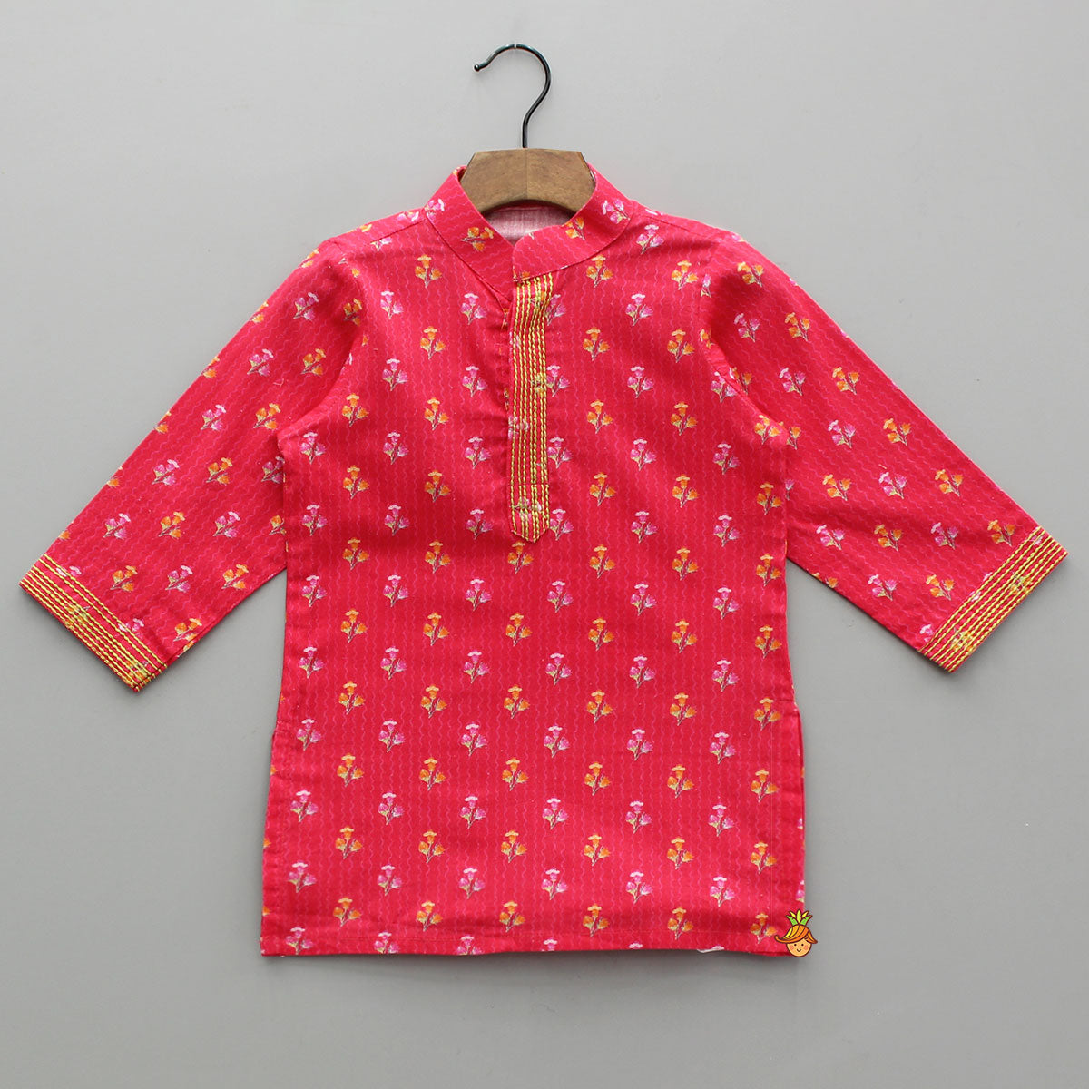 Pre Order: Floral Printed Kurta And Jacket With Pyjama