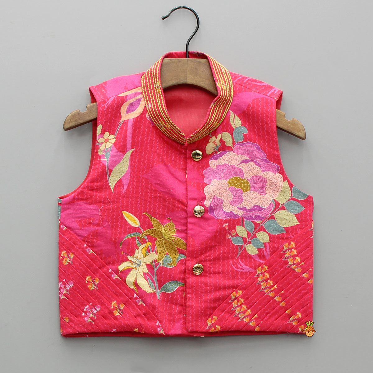 Pre Order: Floral Printed Kurta And Jacket With Pyjama