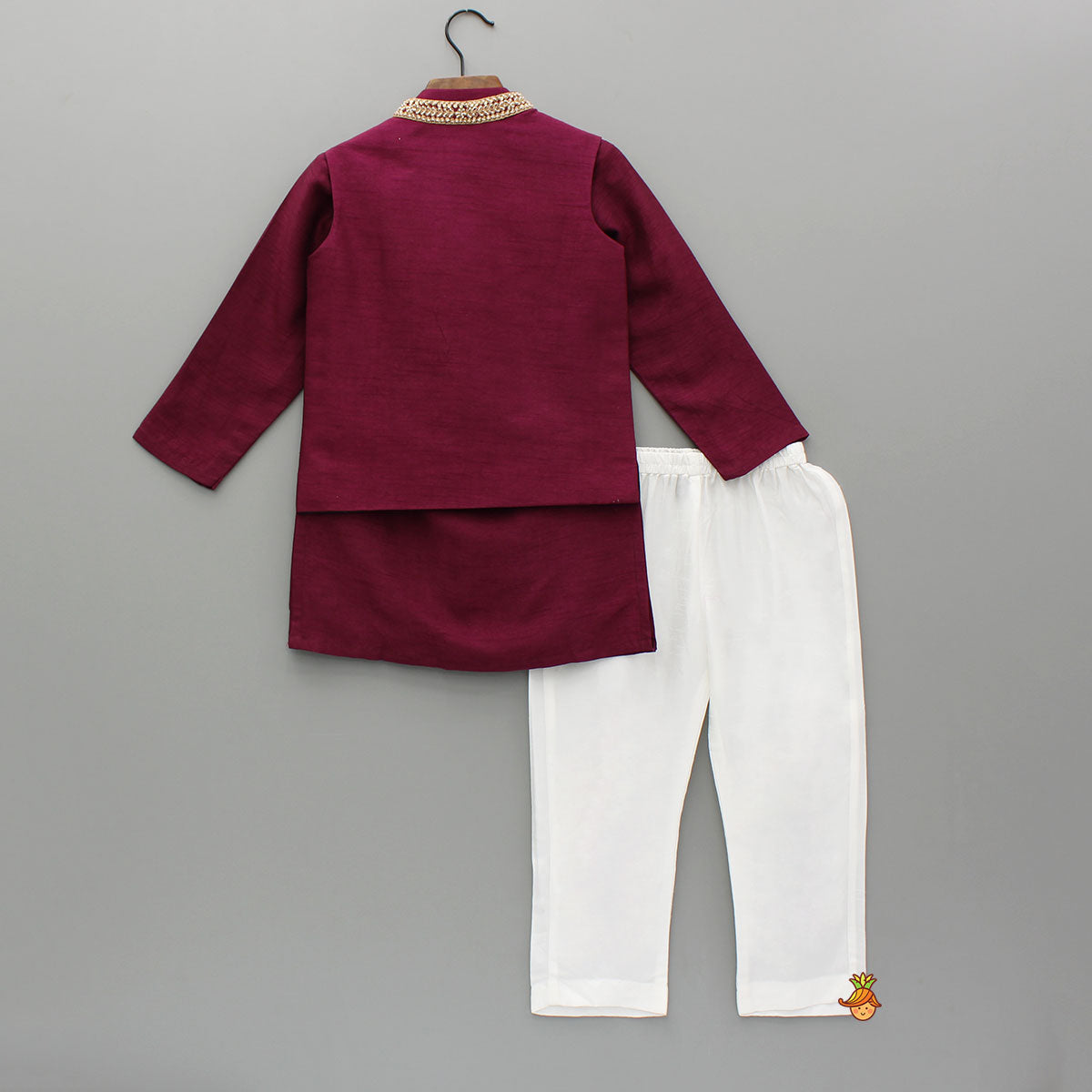 Pre Order: Maroon Kurta With Embroidered Jacket And Pyjama