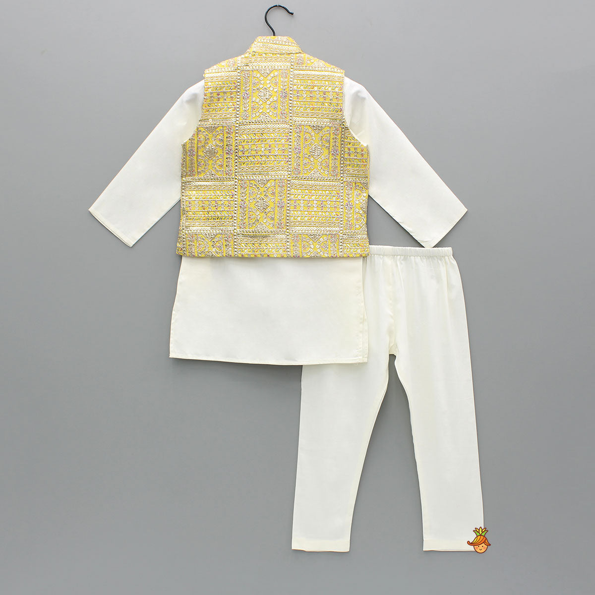 Pre Order: Off White Kurta With Embroidered Jacket And Pyjama