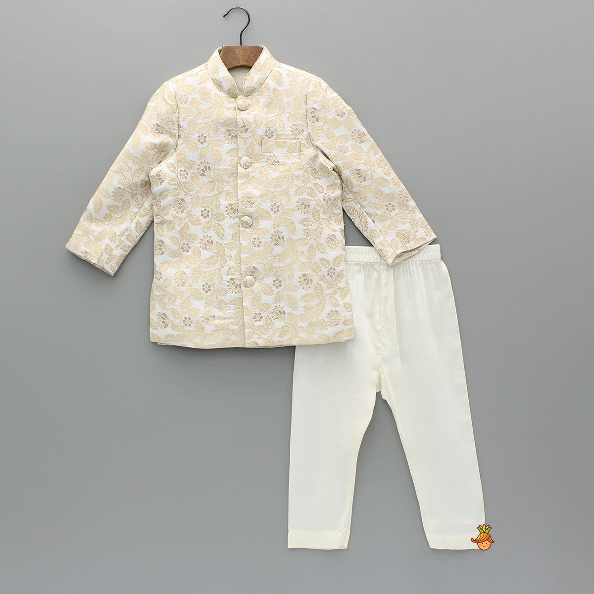 Pre Order: White Brocade Sherwani And Pyjama