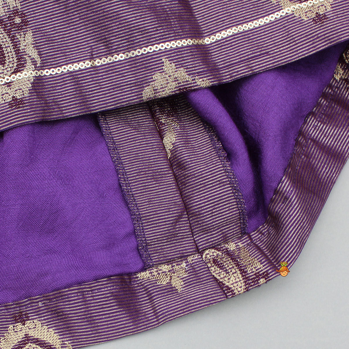 Pre Order: Purple Chanderi Embroidered Halter Neck Backless Top And Lehenga