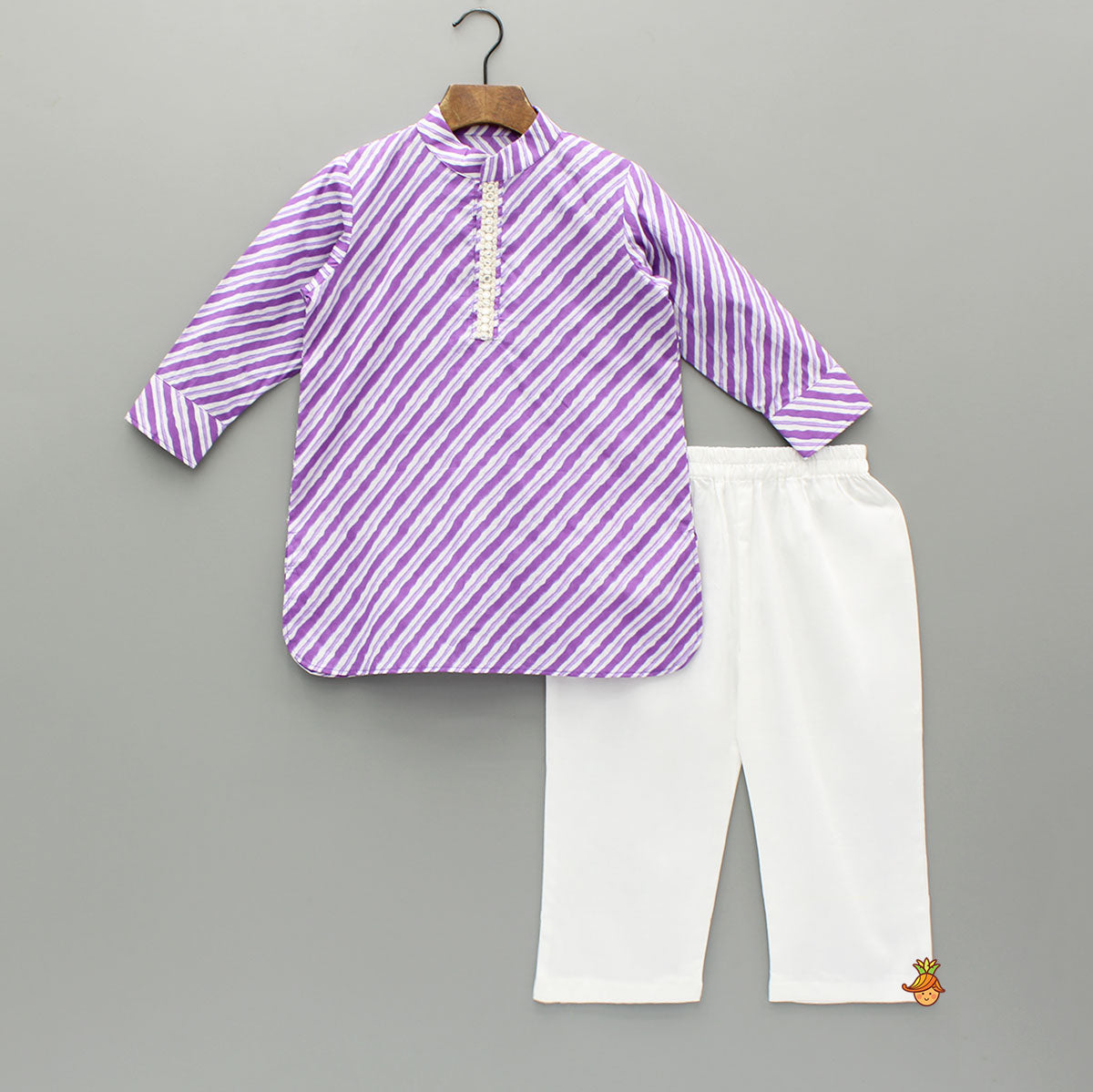 Pre Order: Purple Striped Kurta And Floral Printed Jacket With Pyjama