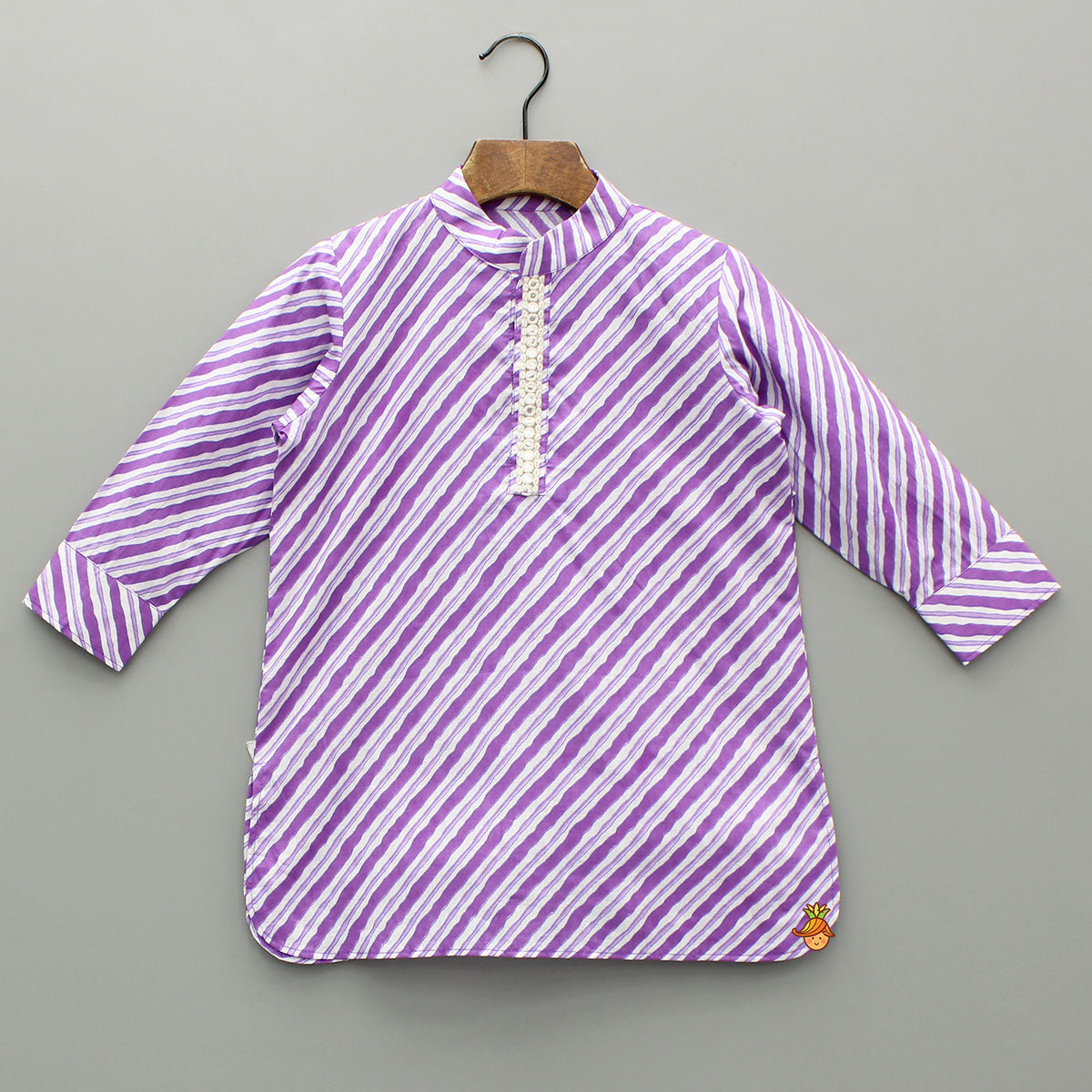 Pre Order: Purple Striped Kurta And Floral Printed Jacket With Pyjama