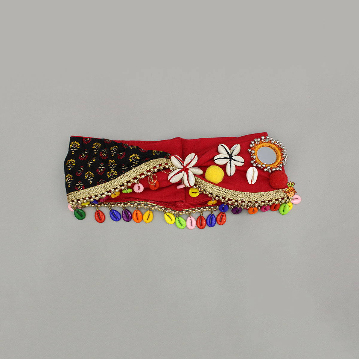 Red Printed And Embellished Head Band