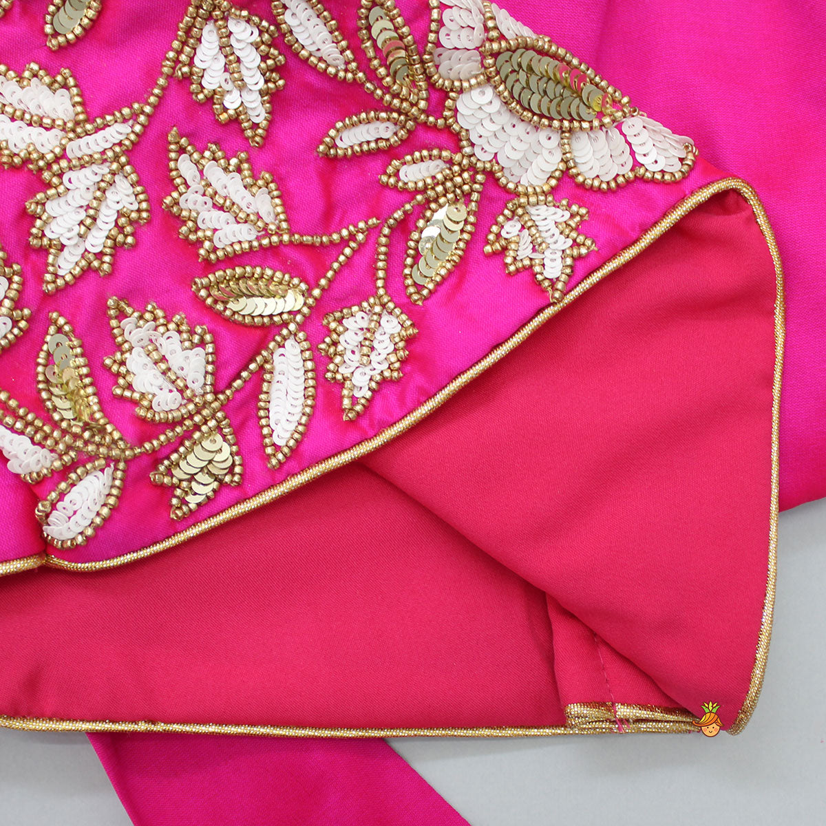 Pre Order: Pink Embroidered Top And Scalloped Hem Lehenga With Dupatta