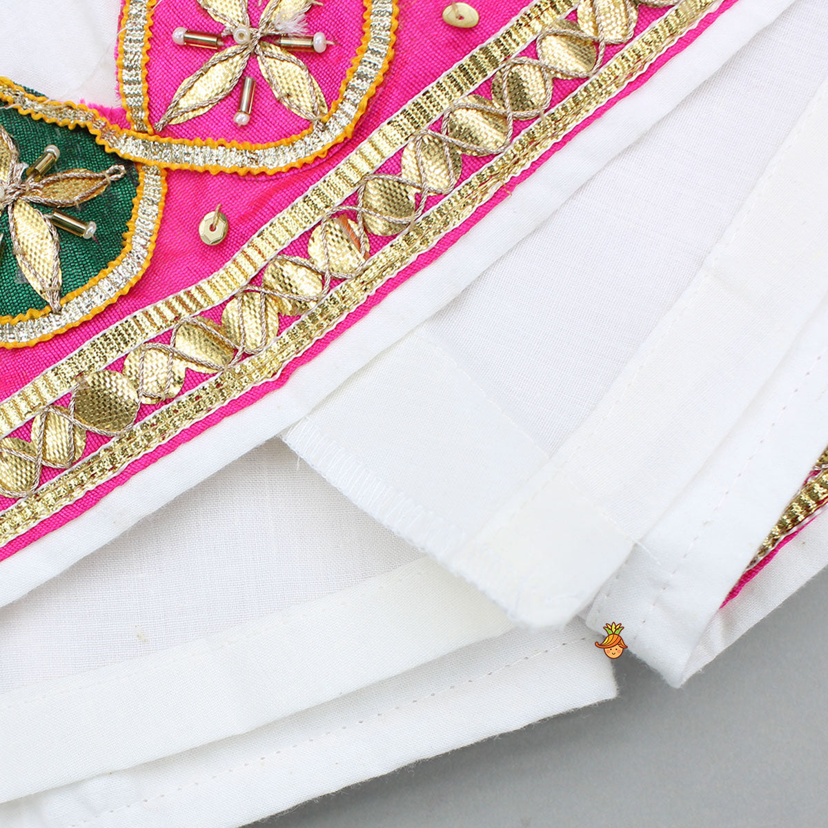 Pre Order: White Multicolour Embroidered Kurti With Gota Lace Detailing