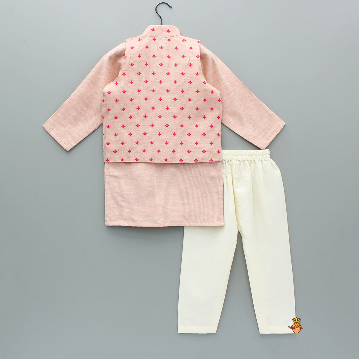 Pre Order: Pink Chanderi Kurta With Stylish Embroidered Jacket And Pyjama