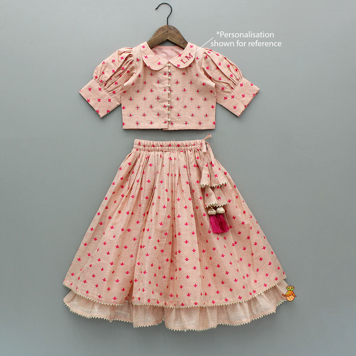 Pre Order: Chanderi Embroidered Top And Layered Lehenga