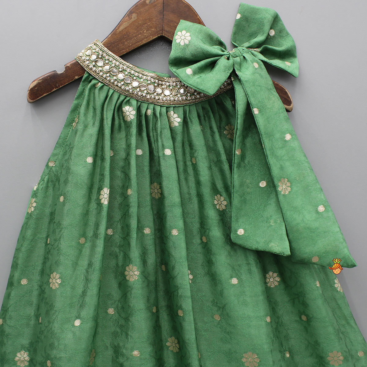 Pre Order: Halter Neck Embroidered Green Kurti