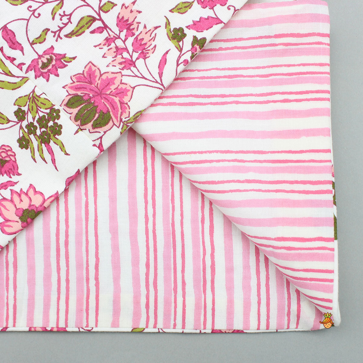 Pre Order: Pink Floral Printed Kurta With Front Open Jacket And Pyjama