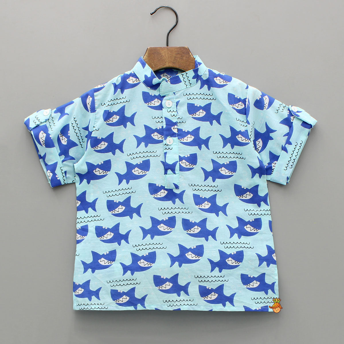 Pre Order: Blue Fish Printed Shirt And Shorts