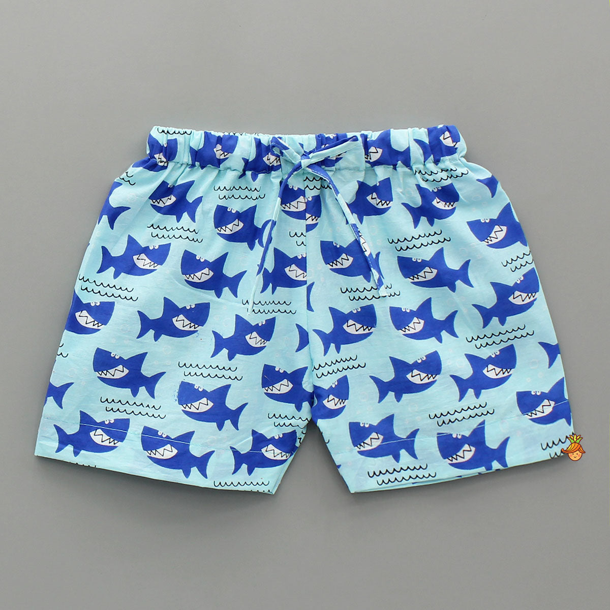 Pre Order: Blue Fish Printed Shirt And Shorts