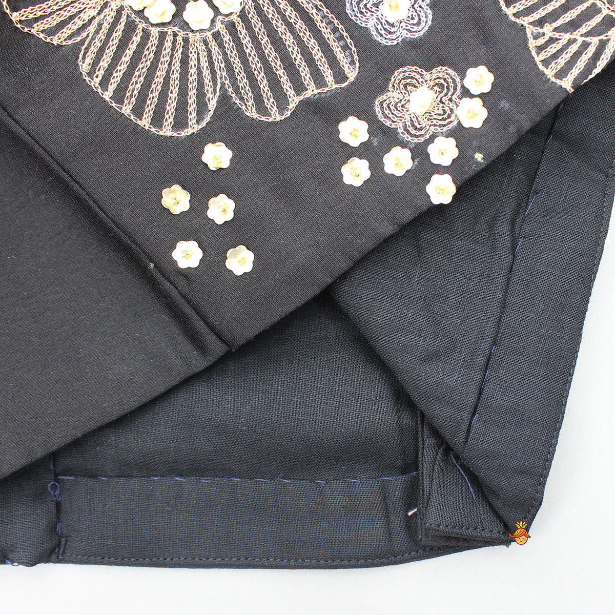 Pre Order: Black Embroidered Sleeveless Frill Top And Pleated Lehenga