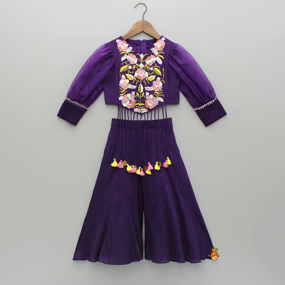 Pre Order: Purple Embroidered Top And Flared Palazzo