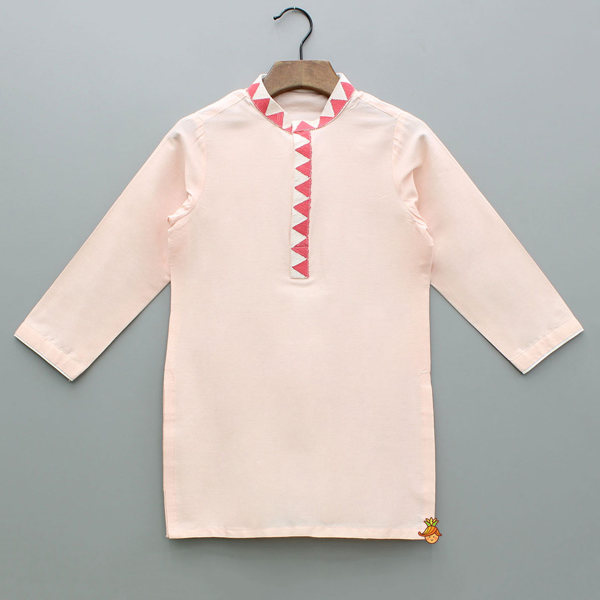 Pre Order: Peach Embroidered Kurta With Printed Jacket And Pyjama