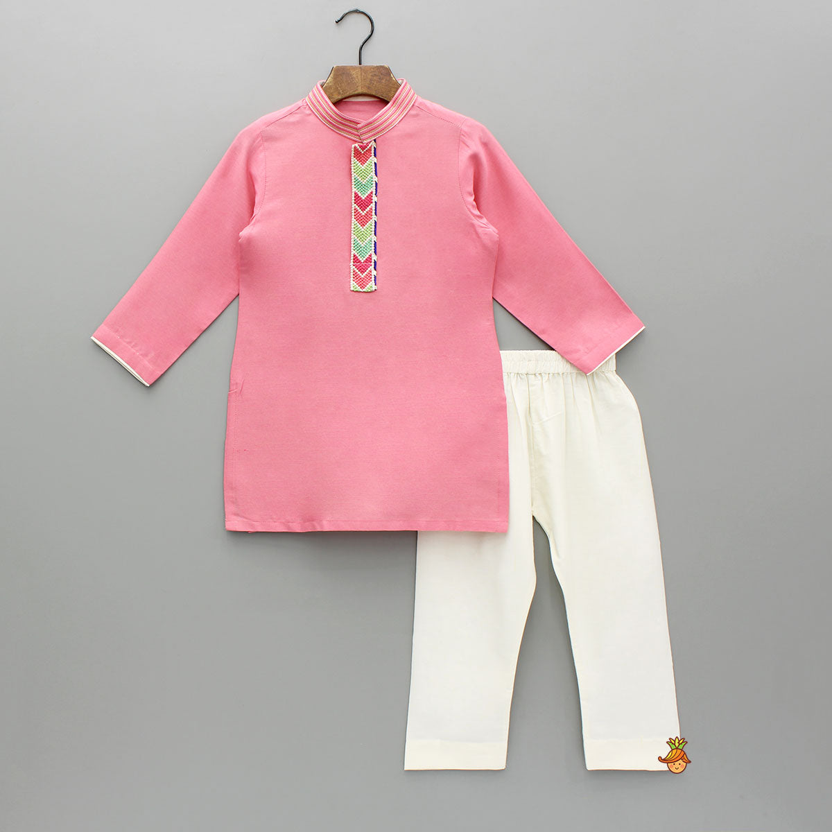 Pre Order: Pink Kurta With Printed Jacket And Pyjama