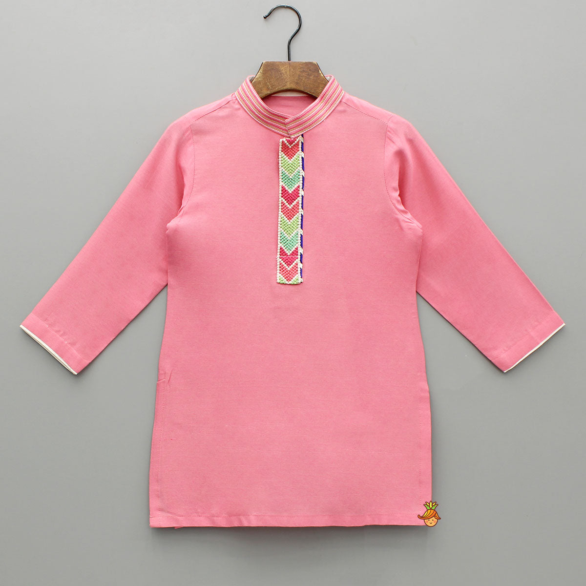 Pre Order: Pink Kurta With Printed Jacket And Pyjama