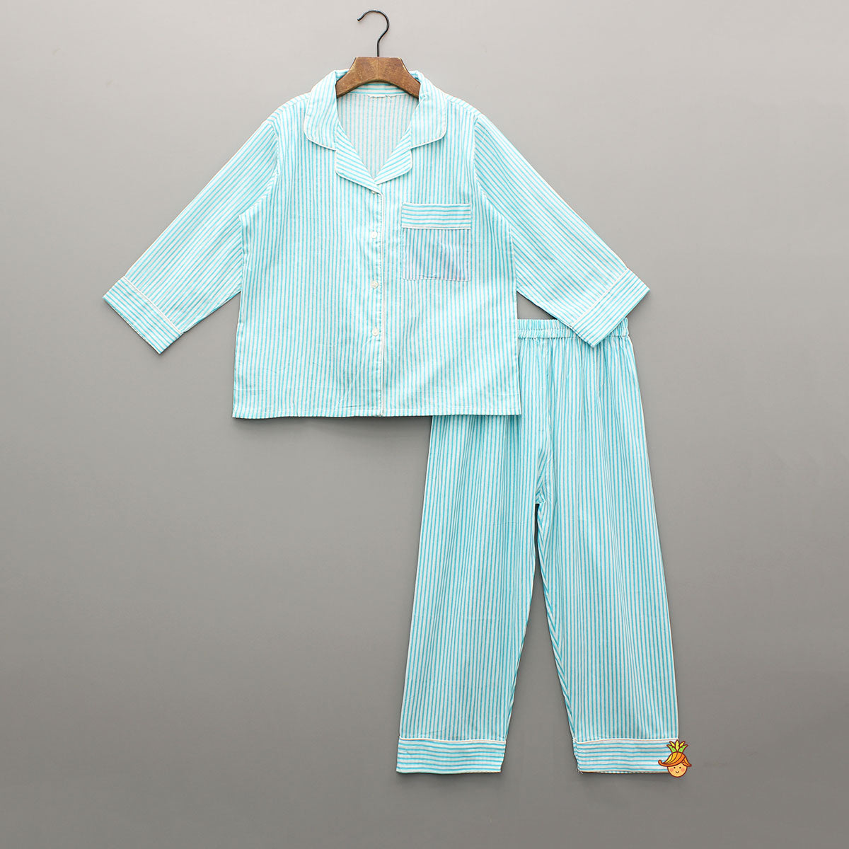 Blue And White Striped Notch Collar Sleepwear Months