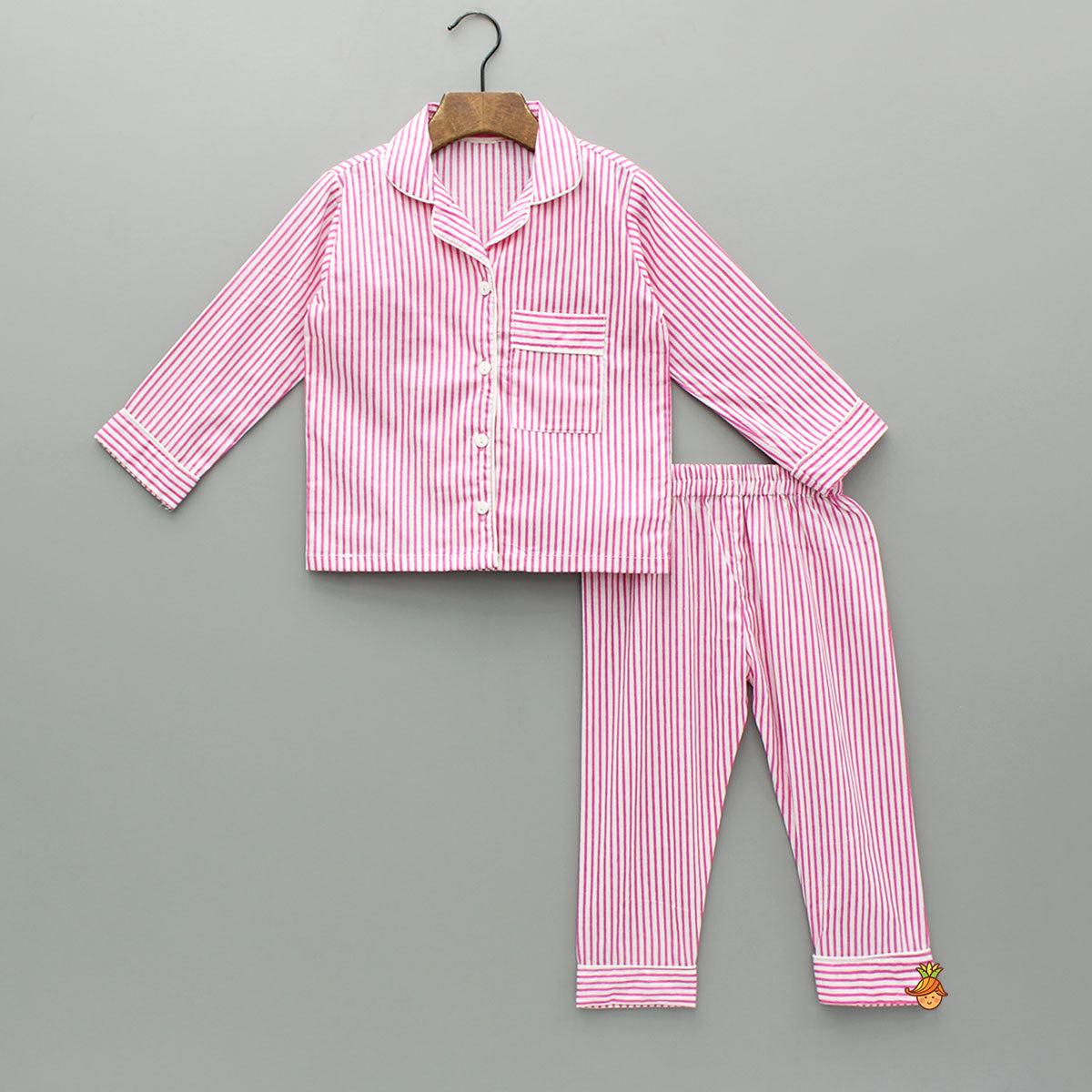 Pink And White Stripe Notch Collar Sleepwear