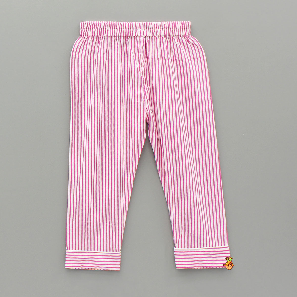 Pink And White Stripe Notch Collar Sleepwear